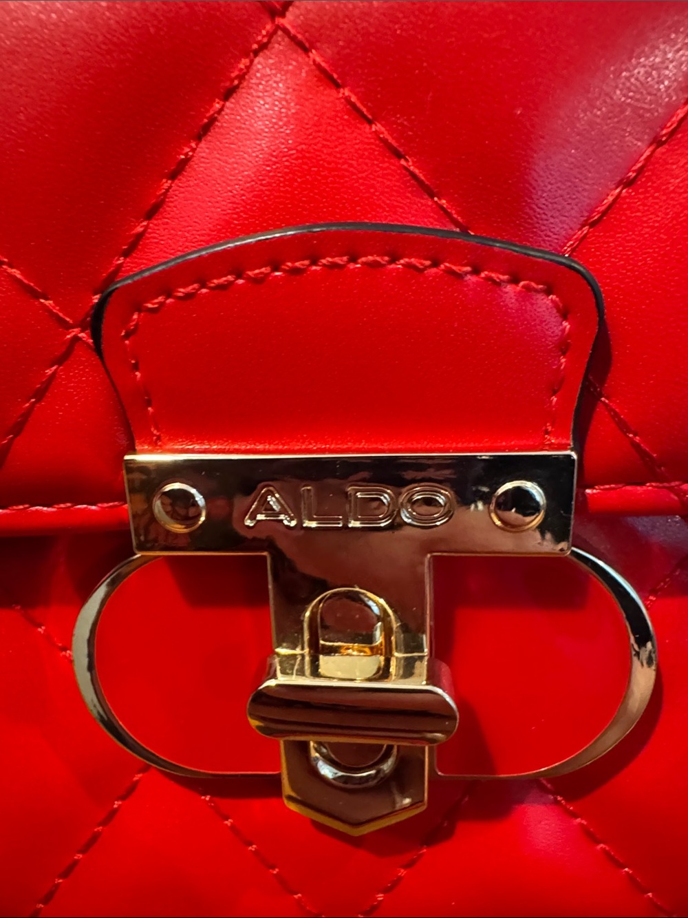 Aldo Red Quilted Mini Crossbody Top-Handle Bag with Pom and Cherry 🍒 Heart Charm - Picture 2 of 6